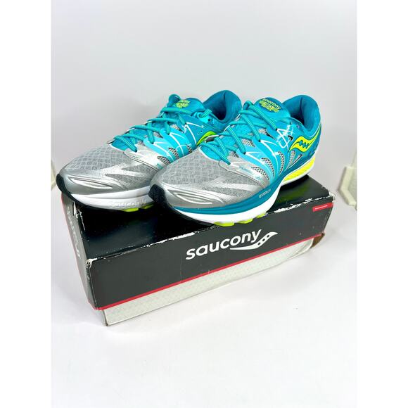 Saucony Size 10 Hurricane ISO 2 Womens Athletic Running Shoes BLUE/SILVER/CITRON - Picture 3 of 16